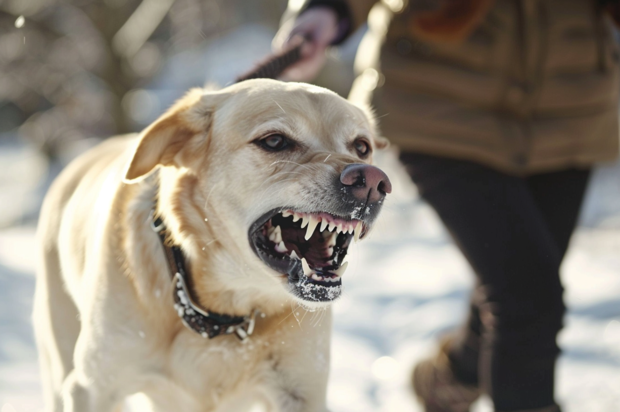 Un perro gruñendo durante un paseo | Fuente: Midjourney