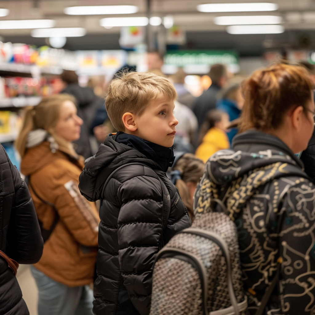 William y su madre en la cola de un supermercado | Fuente: Midjourney