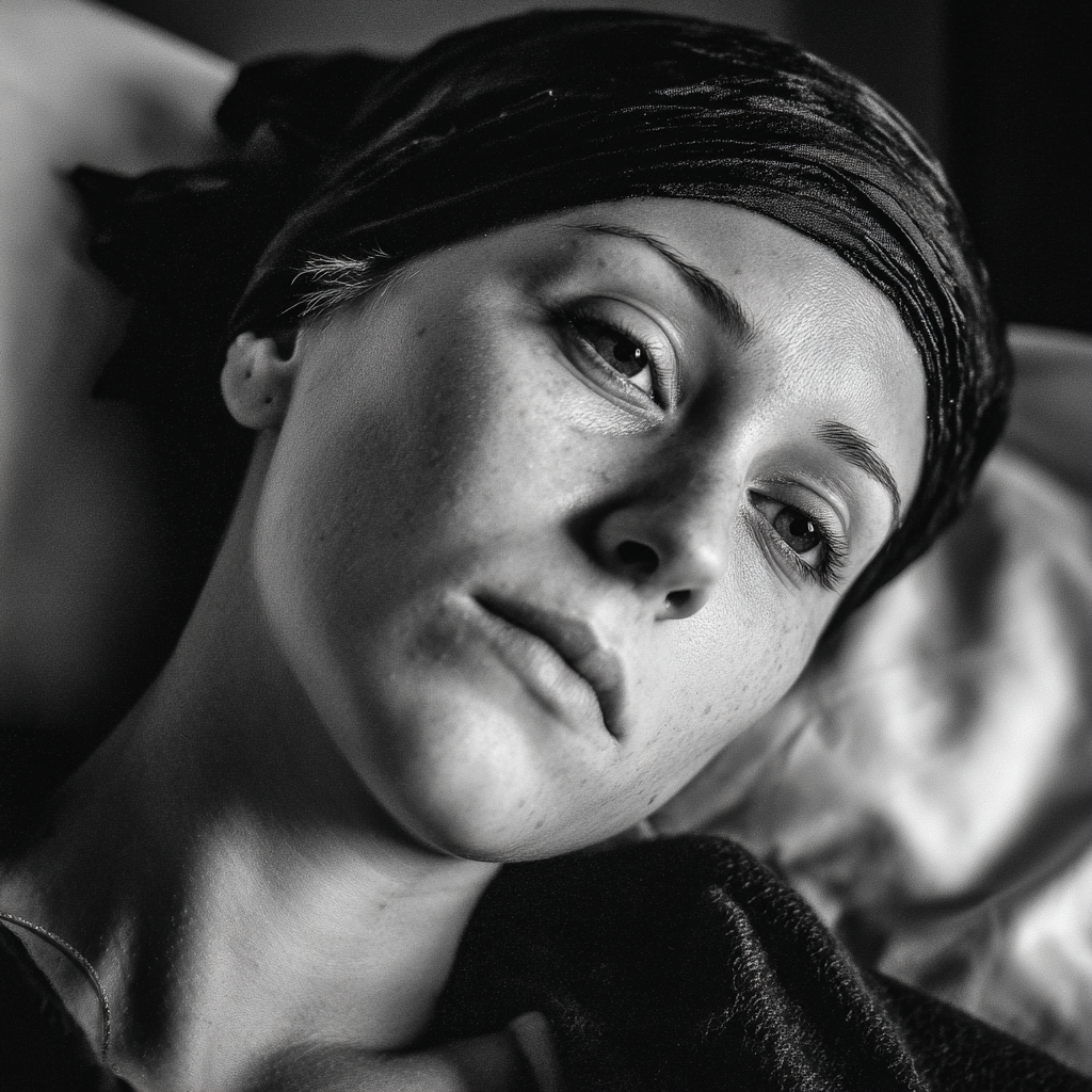 Una mujer enferma tumbada en la cama de un hospital | Fuente: Midjourney