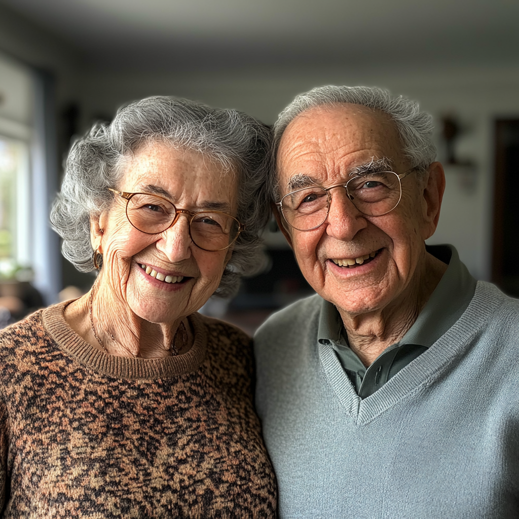 Una sonriente pareja de ancianos | Fuente: Midjourney