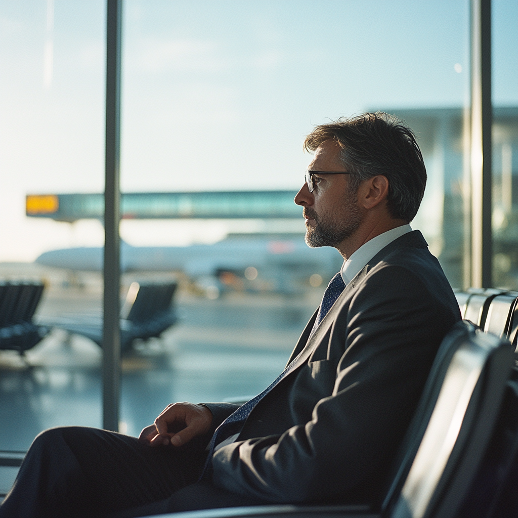 Un hombre de éxito en el aeropuerto | Fuente: Midjourney