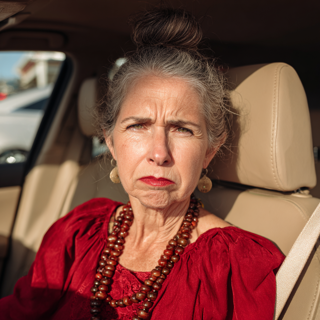 Una anciana enfadada sentada en un automóvil | Fuente: Midjourney