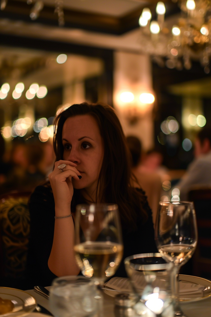 Mujer en un restaurante | Fuente: Midjourney