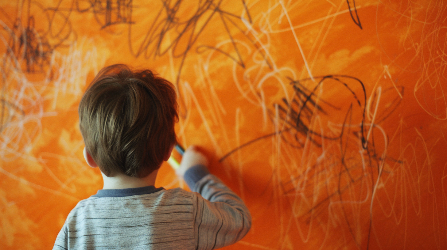 Un niño dibujando en una pared | Fuente: Midjourney