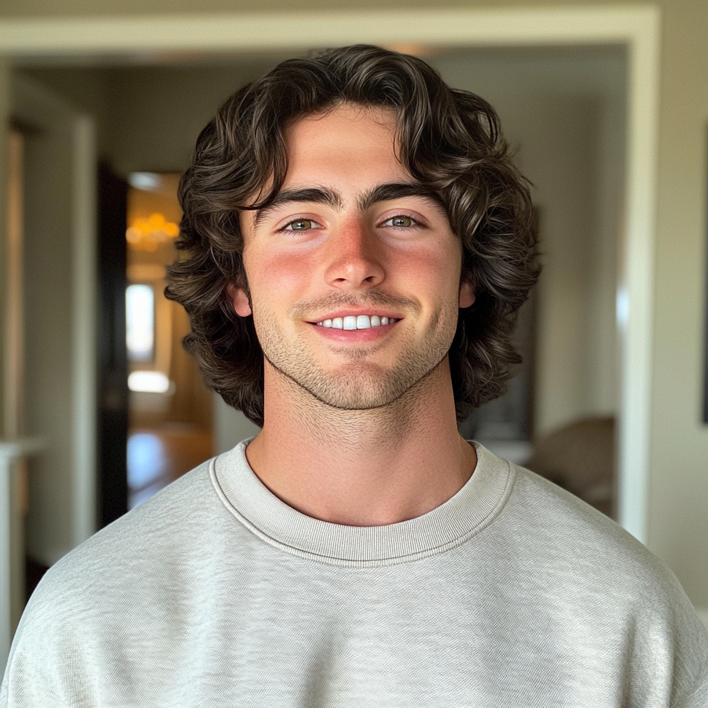 Un joven sonriente con una sudadera blanca | Fuente: Midjourney