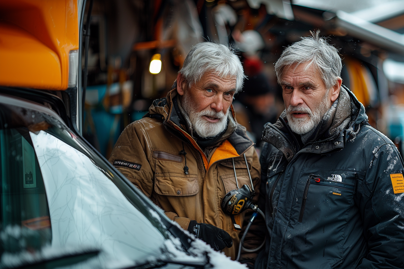 Dos hombres arreglando su automóvil | Fuente: Midjourney