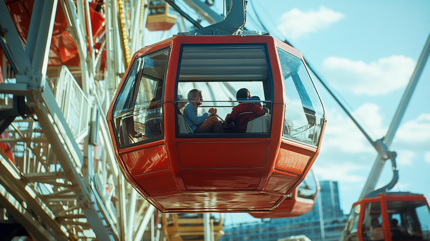 Familia atrapada en la góndola de una noria | Foto: Midjourney