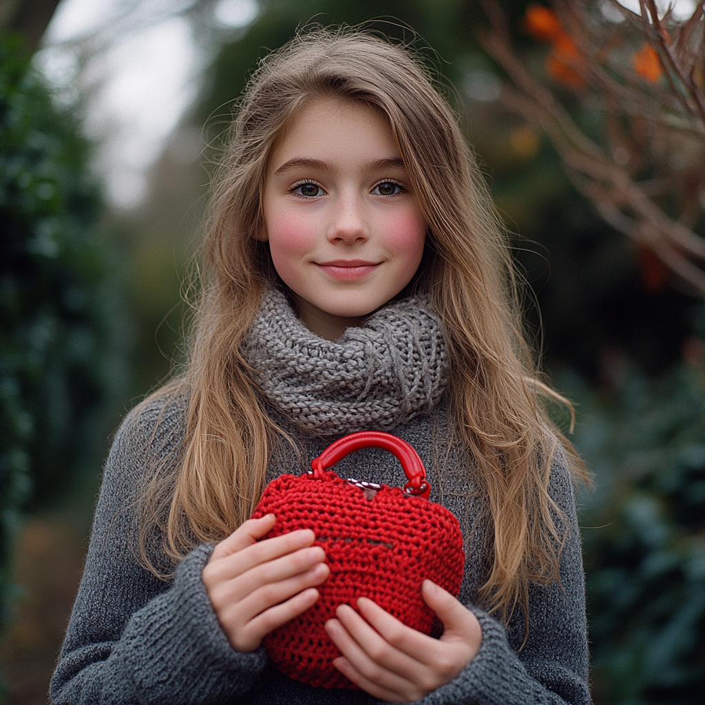 Una chica feliz con un bolso en la mano | Fuente: Midjourney