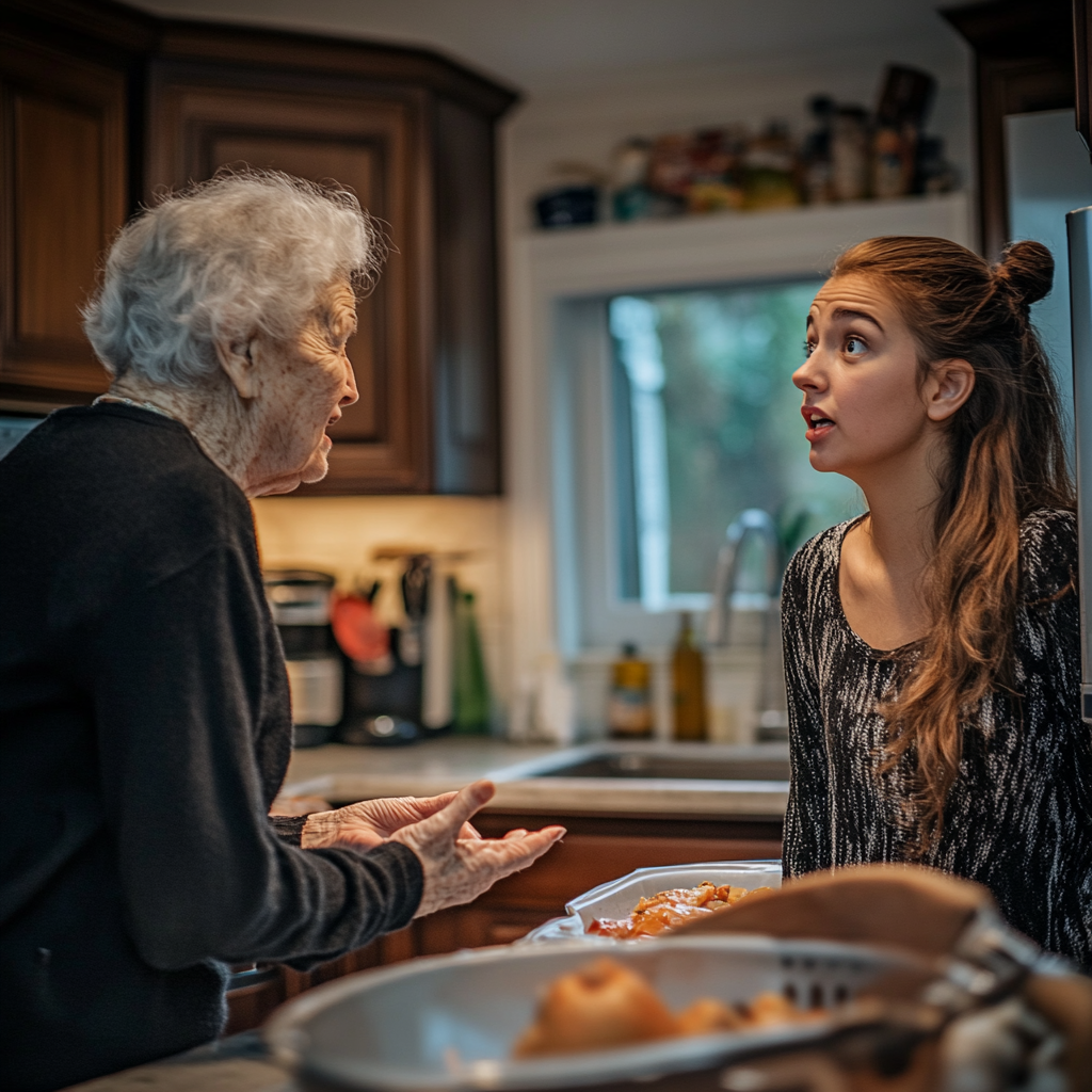 Dos mujeres hablando en la cocina | Fuente: Midjourney