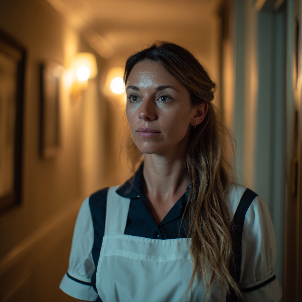 Una donna pensierosa che indossa un'uniforme da cameriera | Fonte: Midjourney