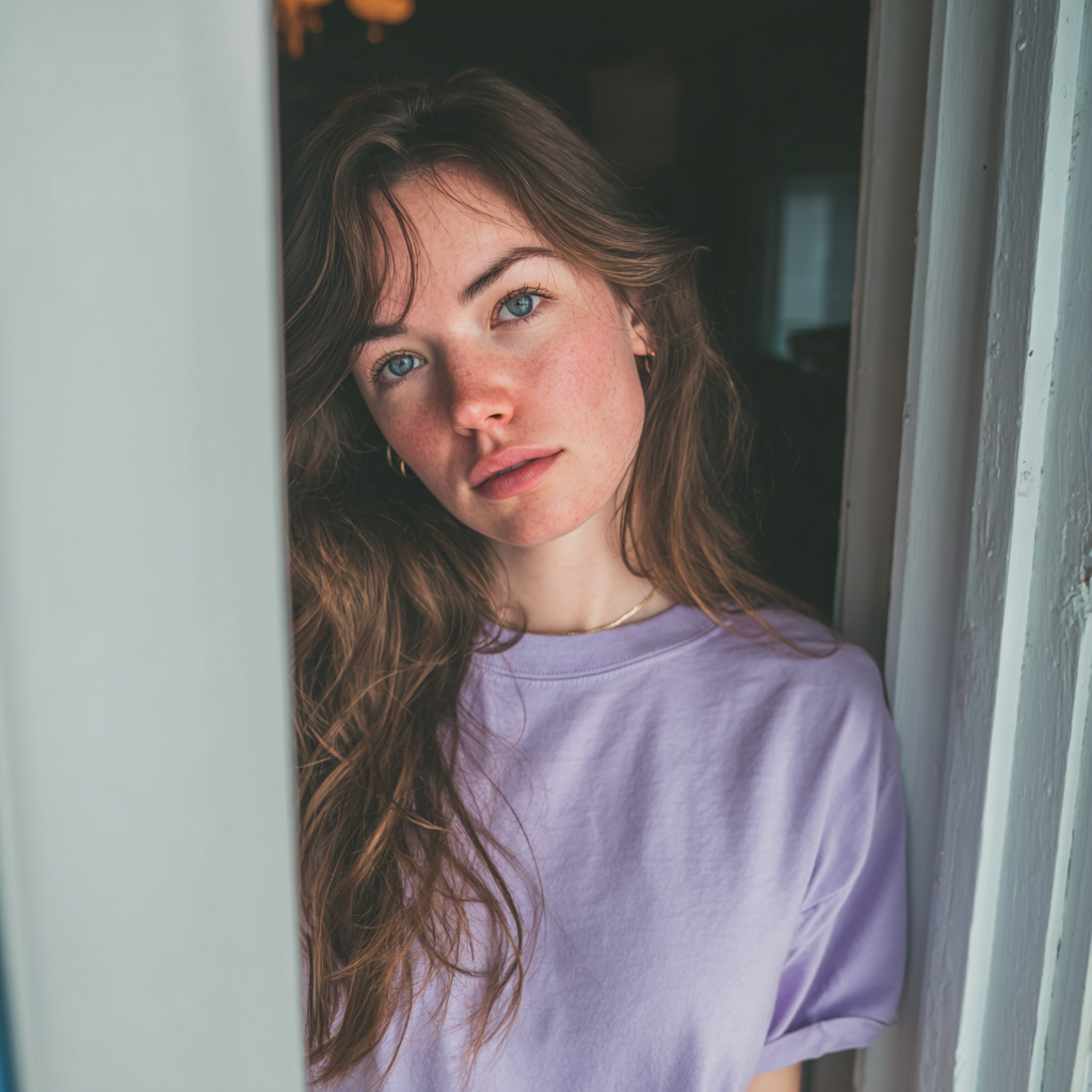 Una mujer de pie frente a una puerta principal | Fuente: Midjourney