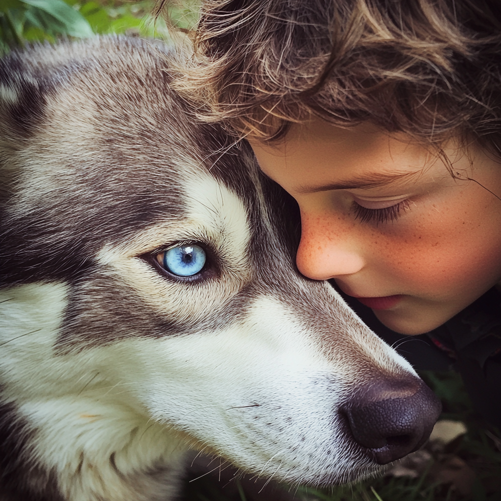 Un niño y un husky | Fuente: Midjourney