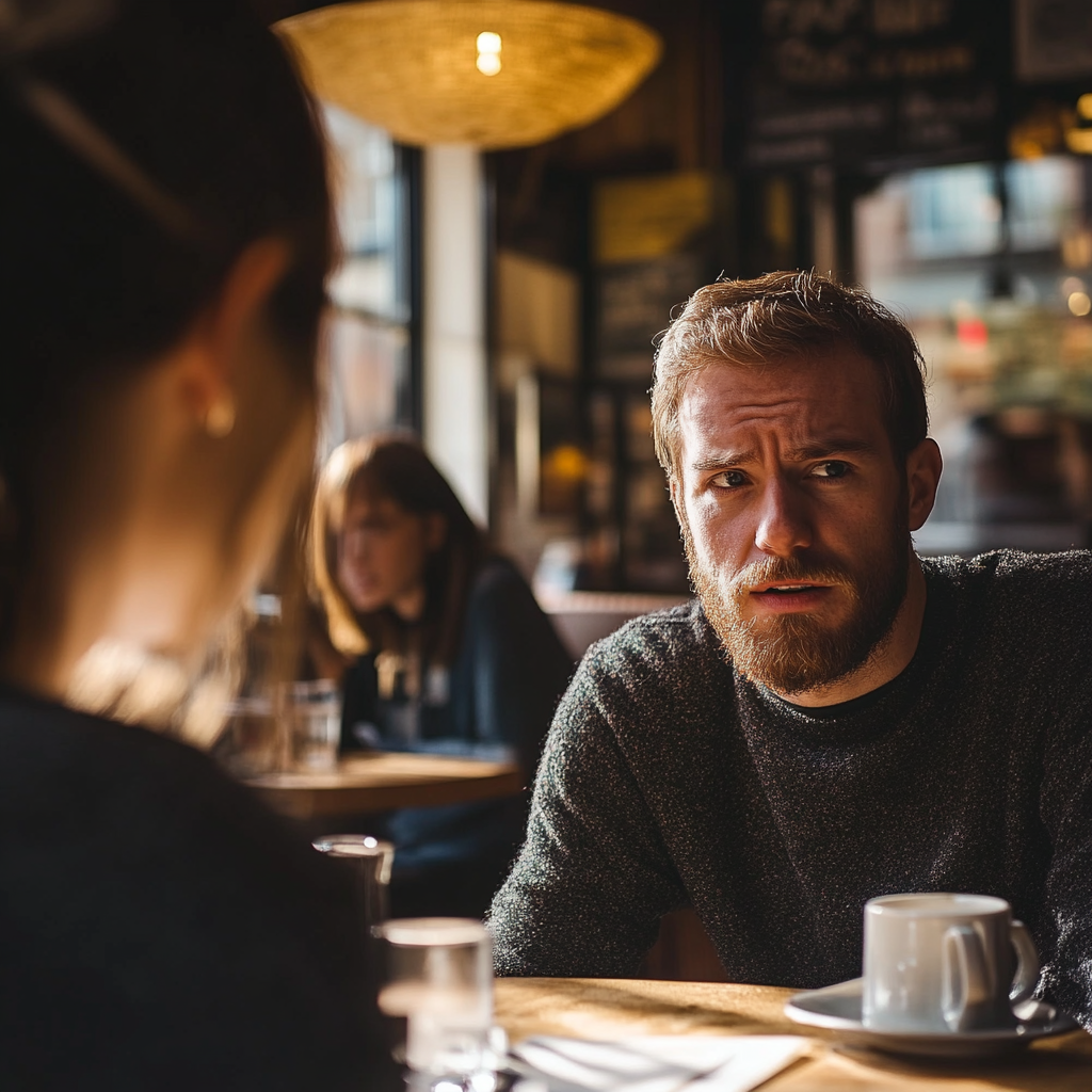 Un hombre molesto hablando con una mujer | Fuente: Midjourney