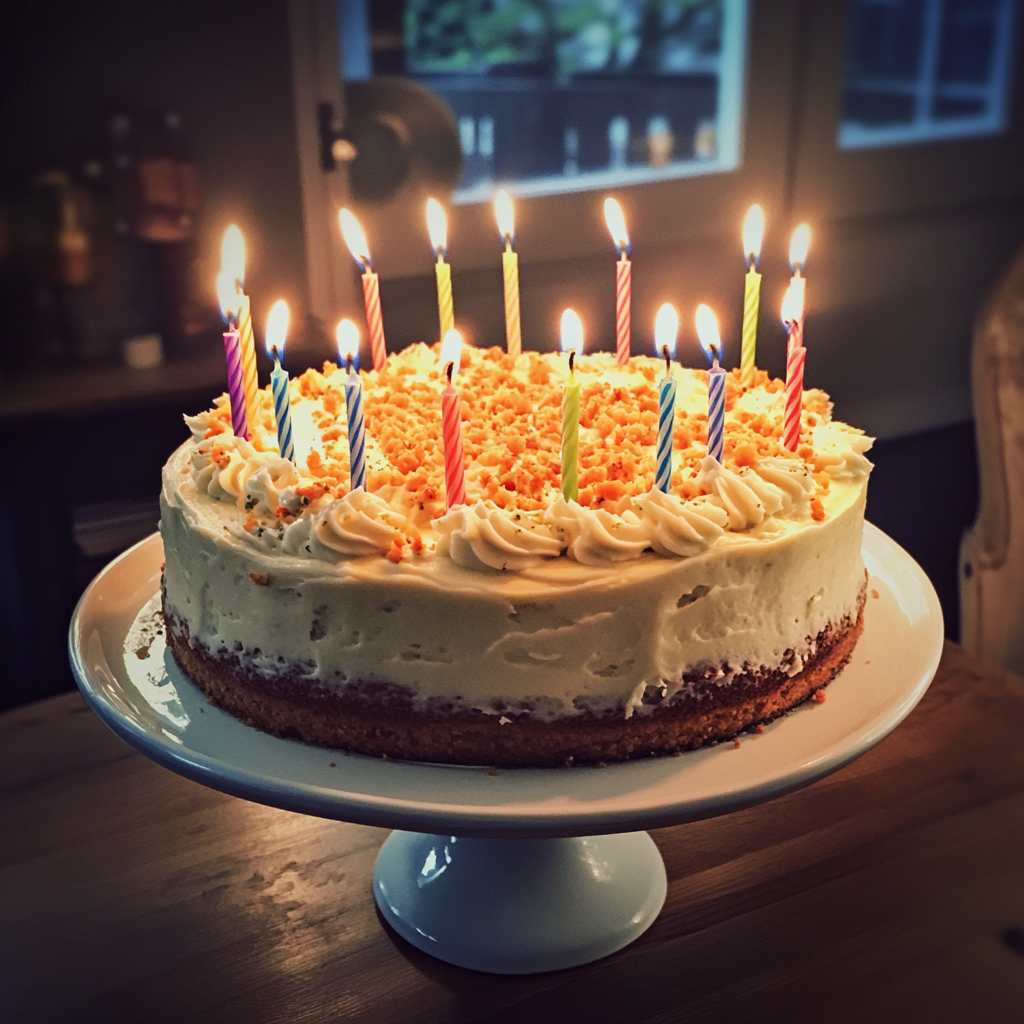 Pastel de cumpleaños con velas | Fuente: Midjourney