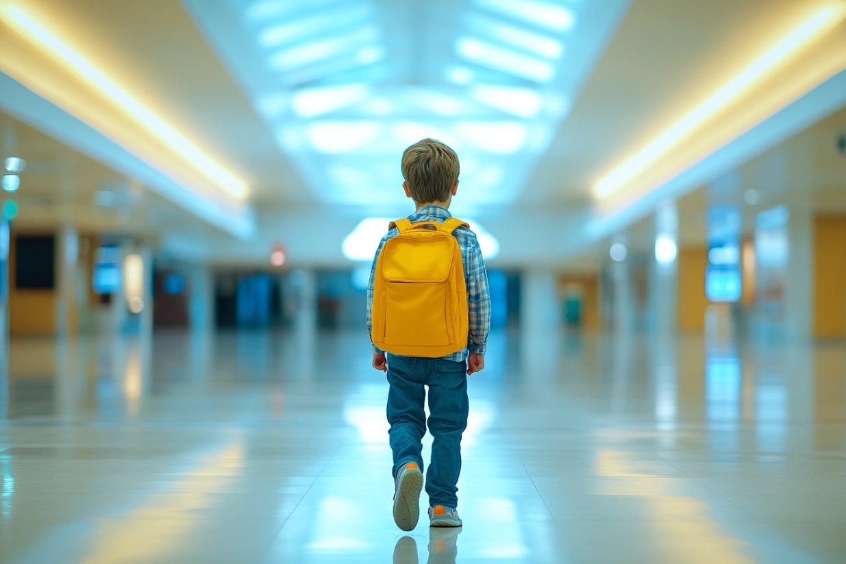 Un niño en un aeropuerto | Fuente: Midjourney