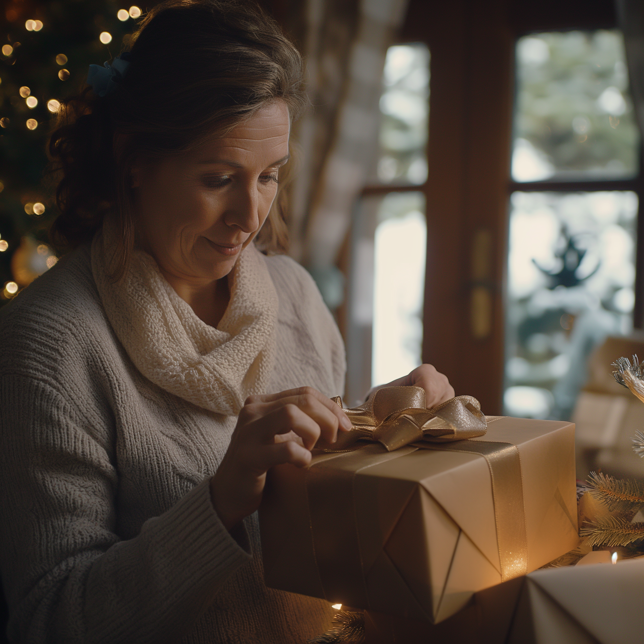 Una mujer desenvolviendo un regalo | Fuente: Midjourney