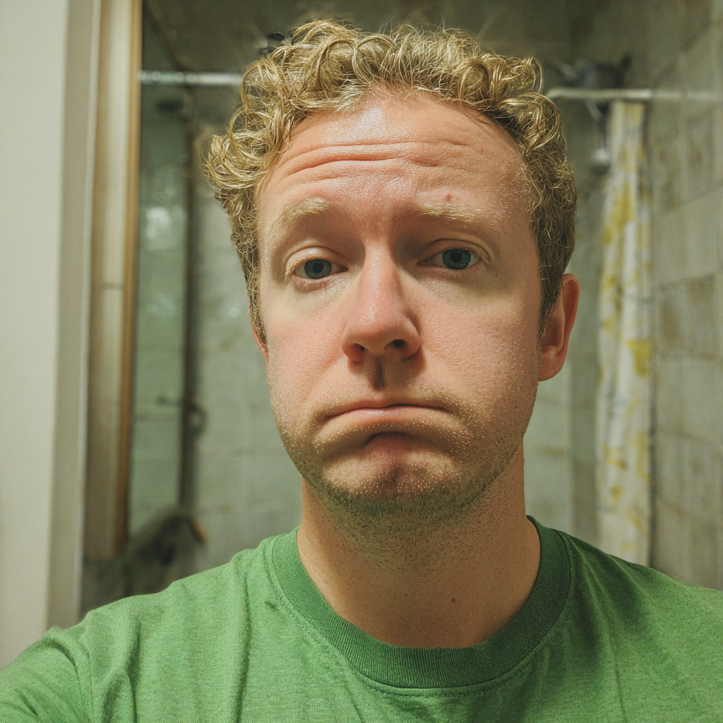 Primer plano de un hombre de pie en un cuarto de baño | Fuente: Midjourney