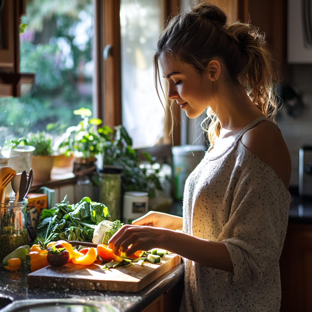 Una mujer ocupada en la cocina | Fuente: Midjourney