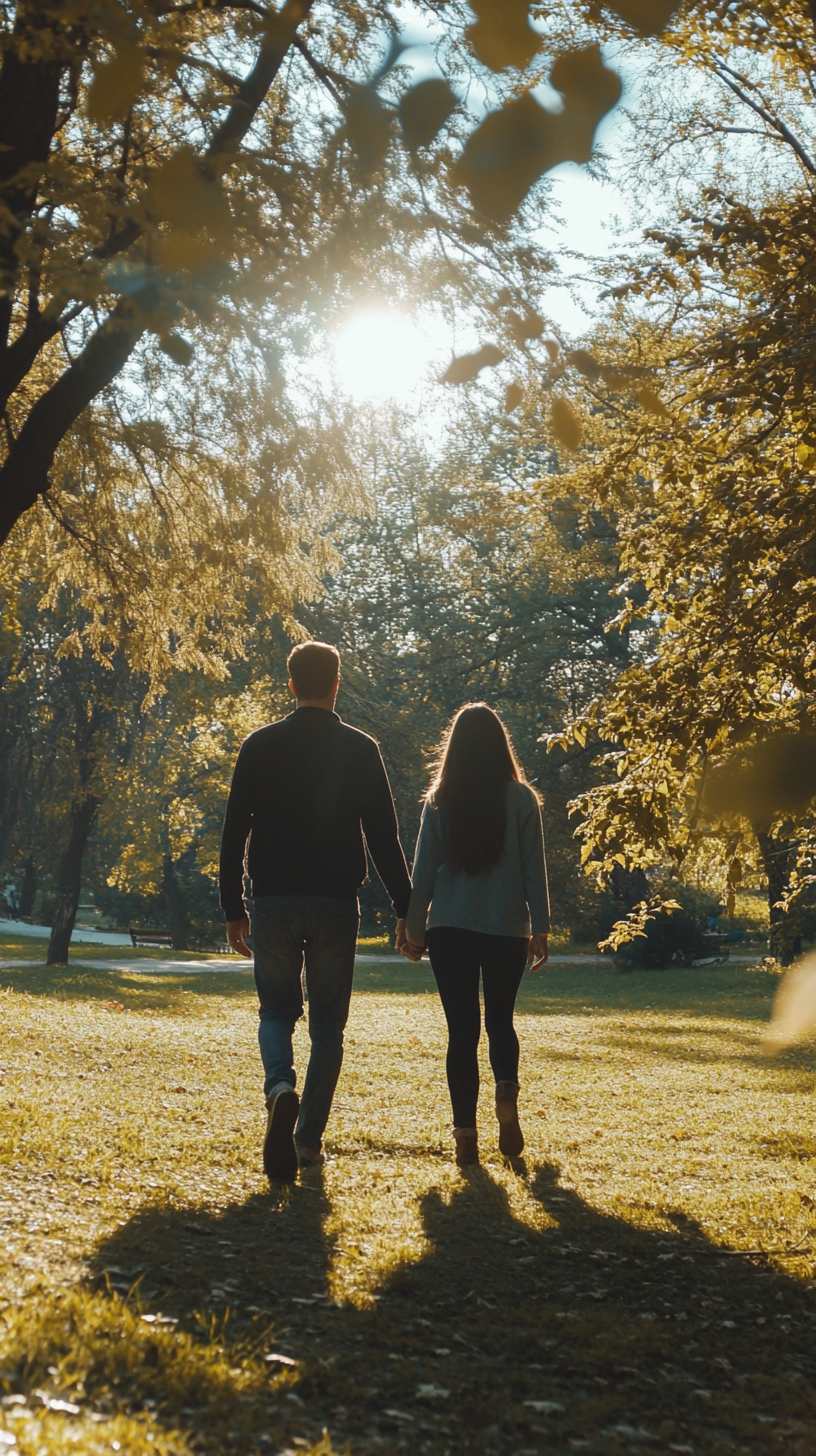 Una pareja paseando por un parque | Fuente: Midjourney