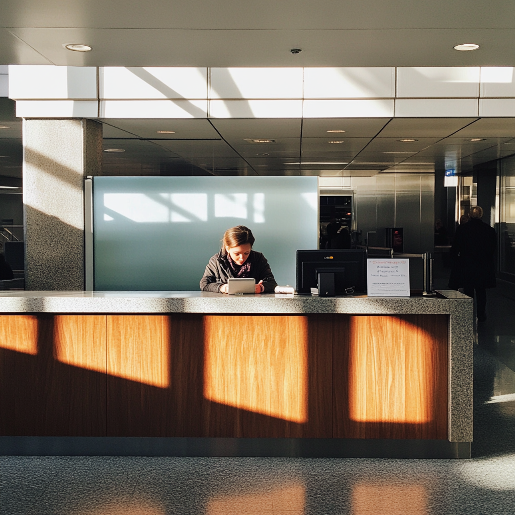 Una mujer trabajando en un aeropuerto | Fuente: Midjourney