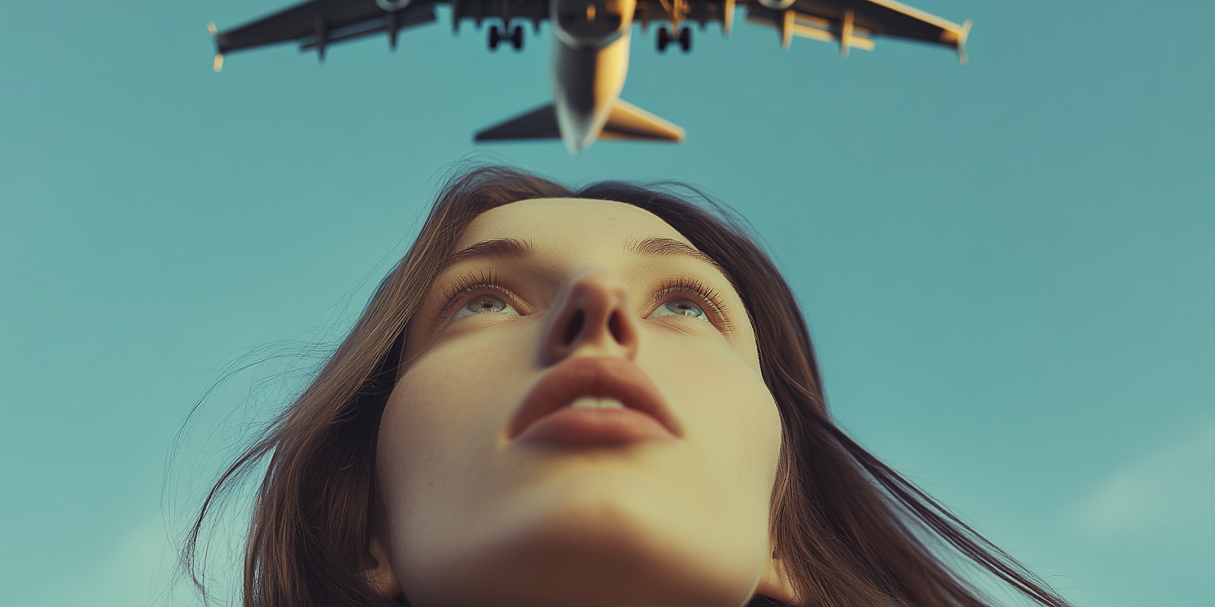 Mujer mirando un avión | Fuente: Midjourney