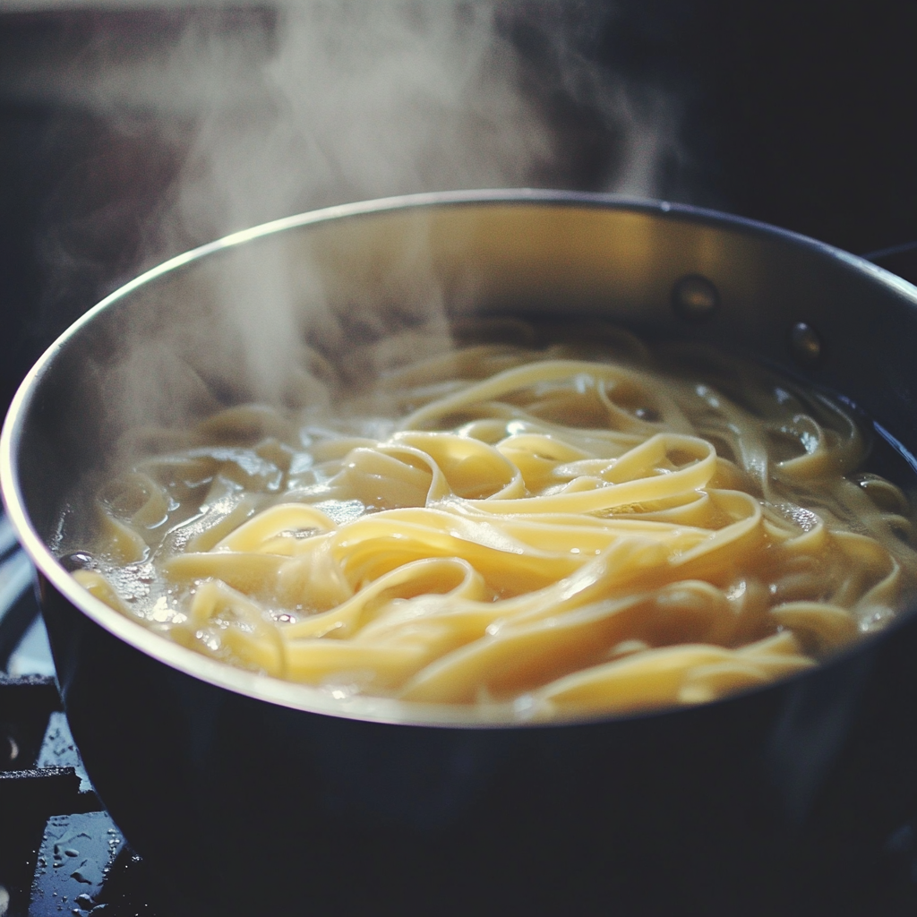 Una olla de pasta hirviendo en un fogón | Fuente: Midjourney