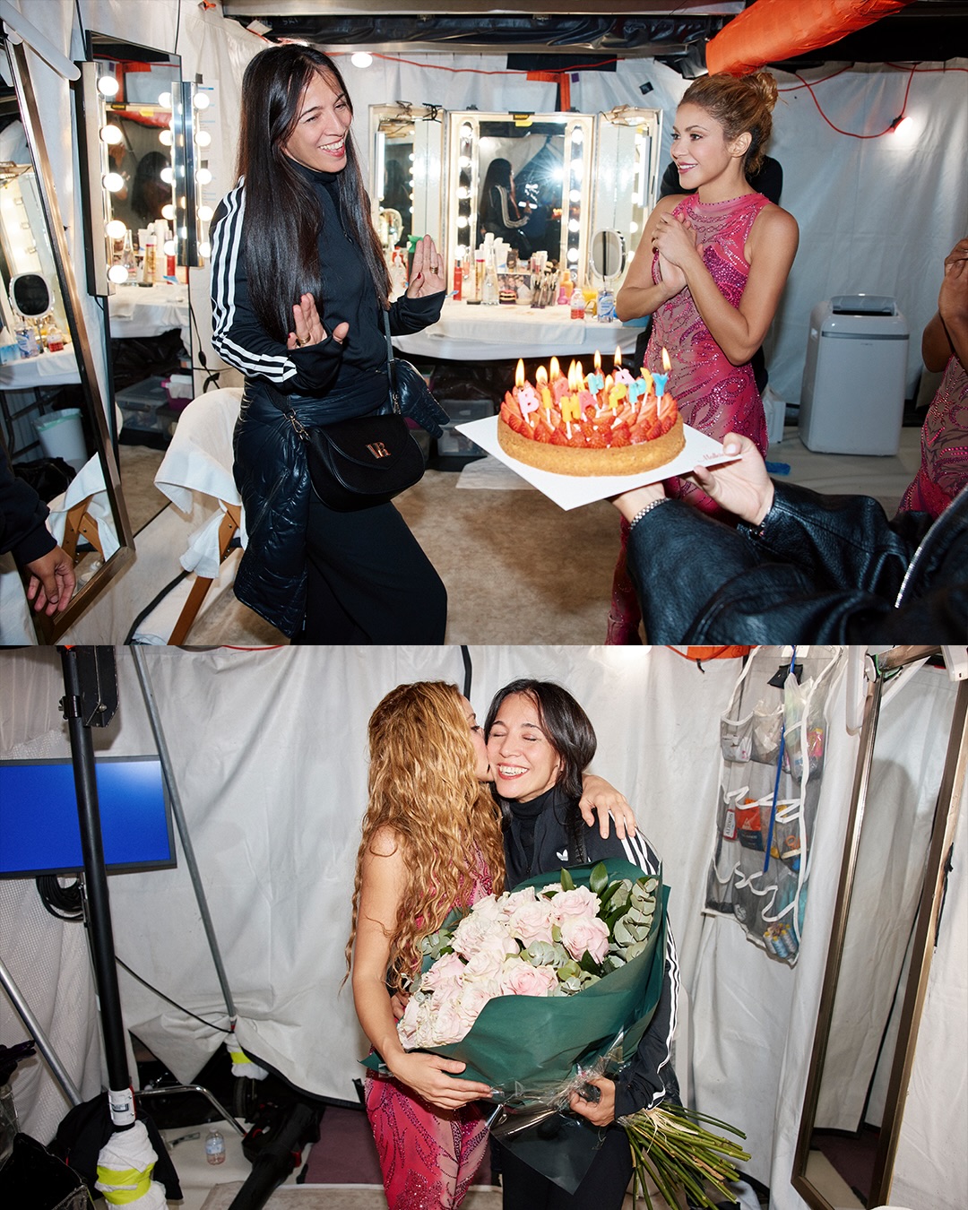Shakira junto a varios artistas desde los camerinos tras el concierto de cierre de la etapa europea de su gira internacional en Madrid | Fuente: Instagram/shakira