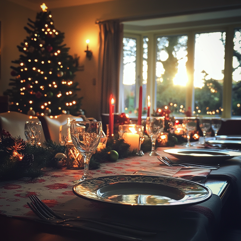 Una mesa preparada para la cena de Navidad | Fuente: Midjourney