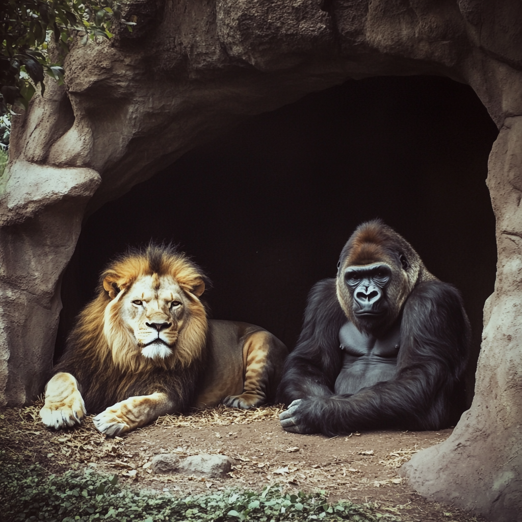 Un león y un gorila | Fuente: Midjourney