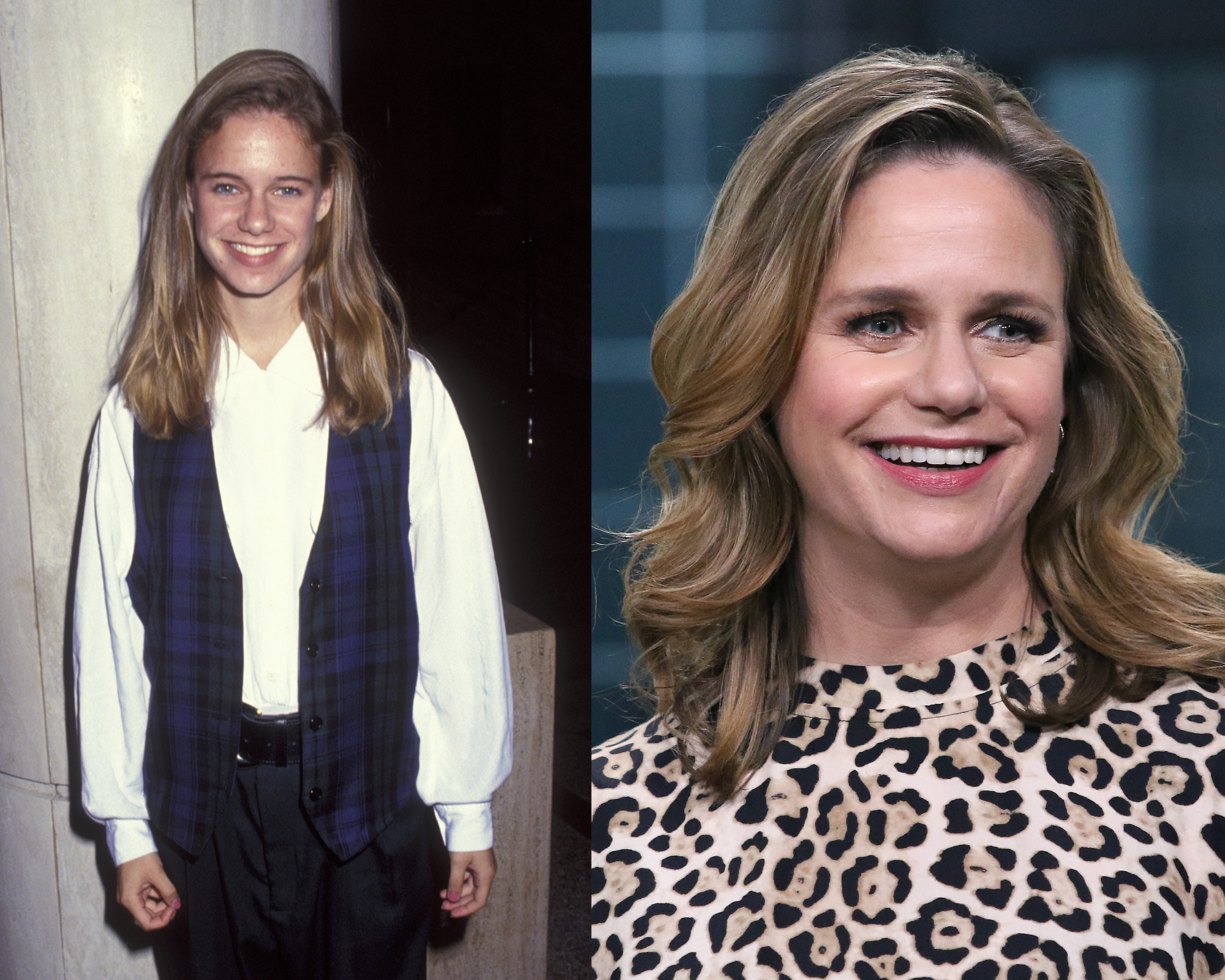 La actriz Andrea Barber el 26 de julio de 1993 en el hotel Universal Ahilton de Universal City, California | Andrea Barber en Build Studio el 19 de noviembre de 2019 en Nueva York | Foto: Getty Images