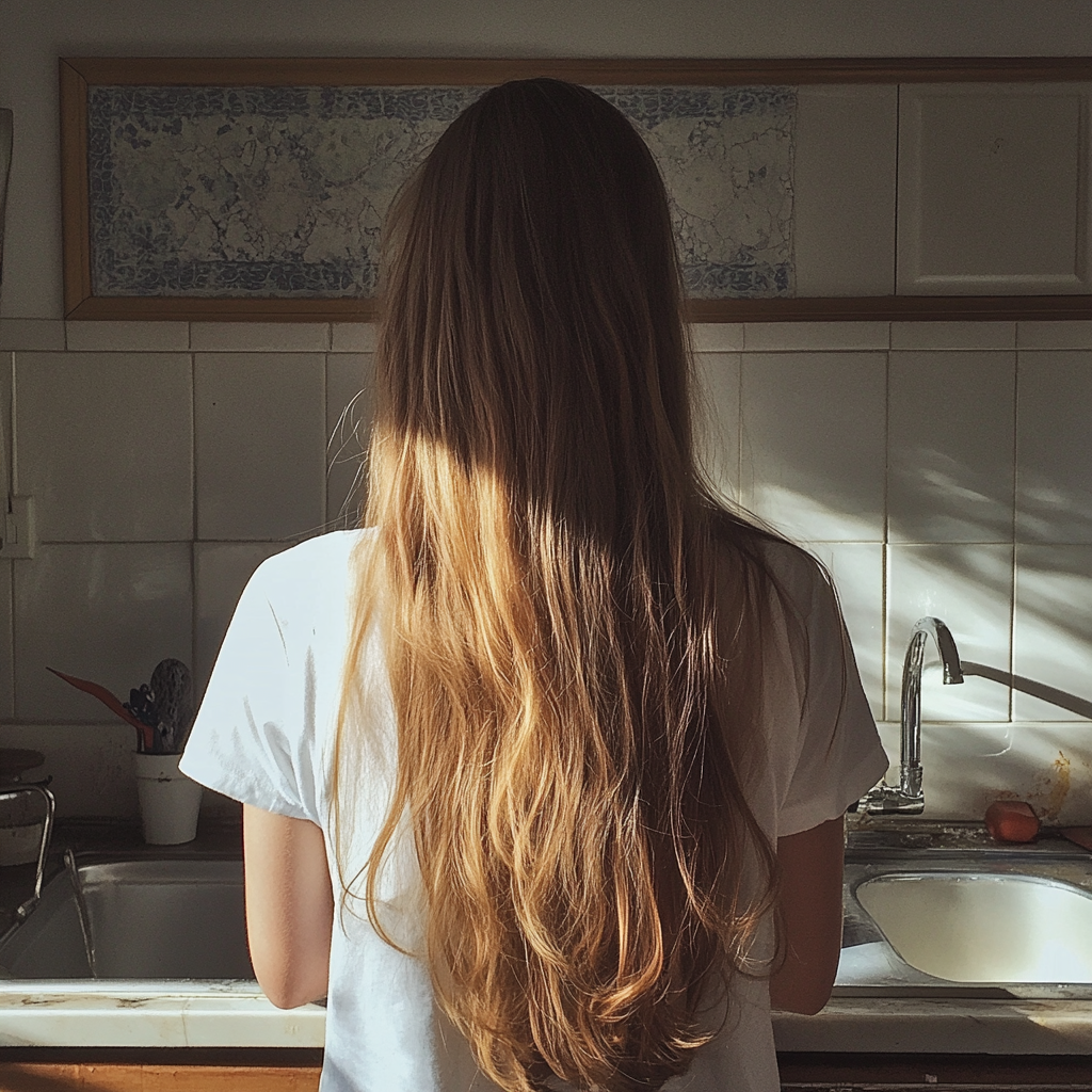 Una adolescente ante el fregadero de la cocina | Fuente: Midjourney