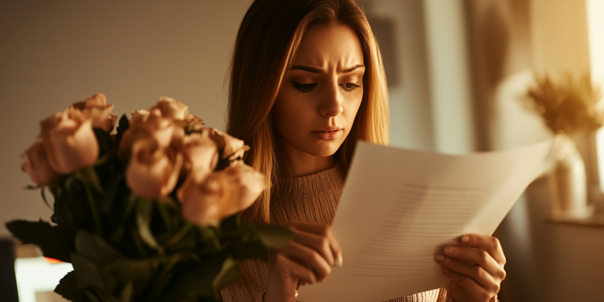 Mujer leyendo una nota | Fuente: Midjourney