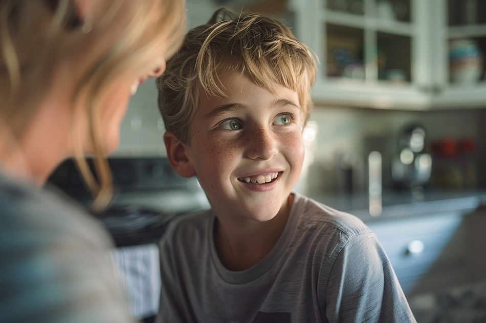 Un niño alegre con su madre | Fuente: Midjourney