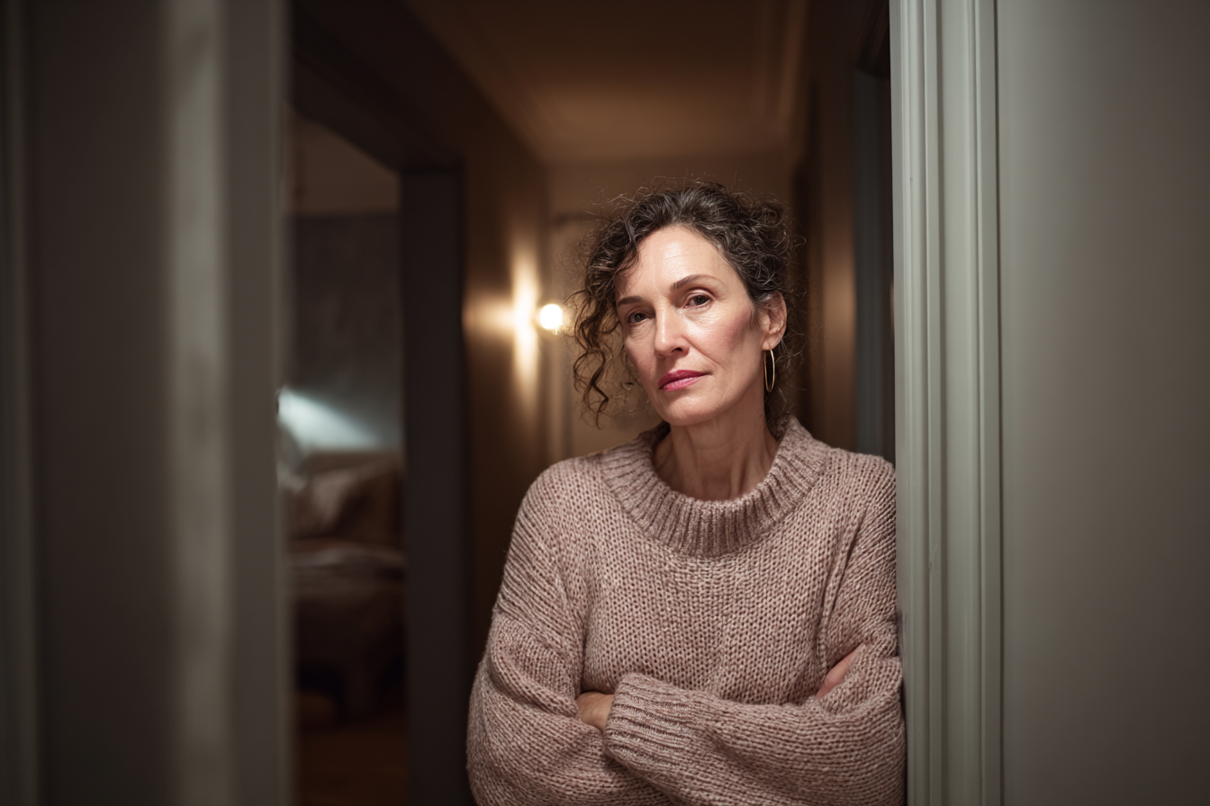 Una donna in piedi all'ingresso di una stanza | Fonte: Midjourney