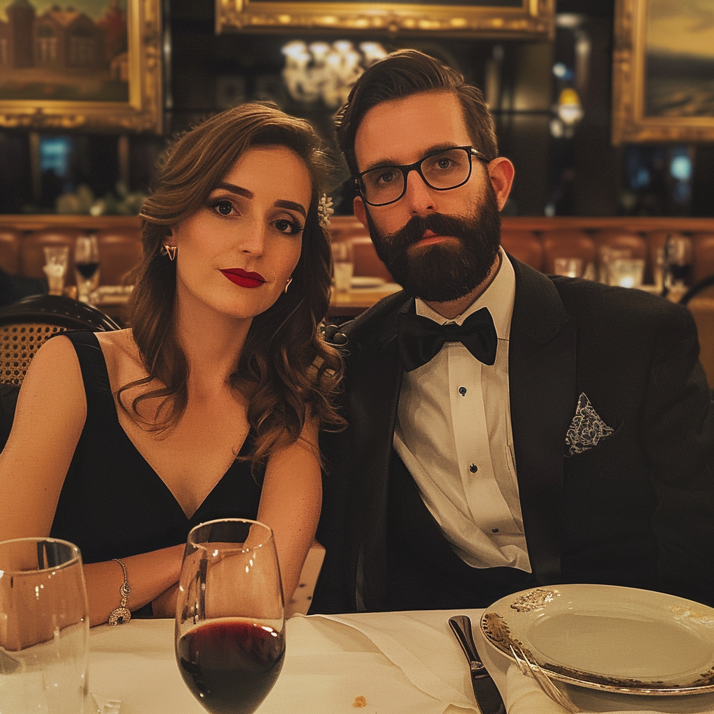 Una pareja sentada a la mesa en un restaurante | Fuente: Midjourney