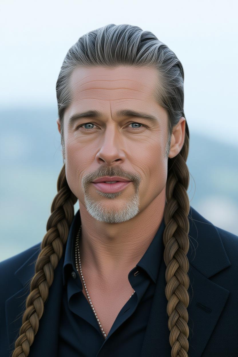 Una imagen generada por IA de Brad Pitt con un peinado diferente | Fuente: Grok