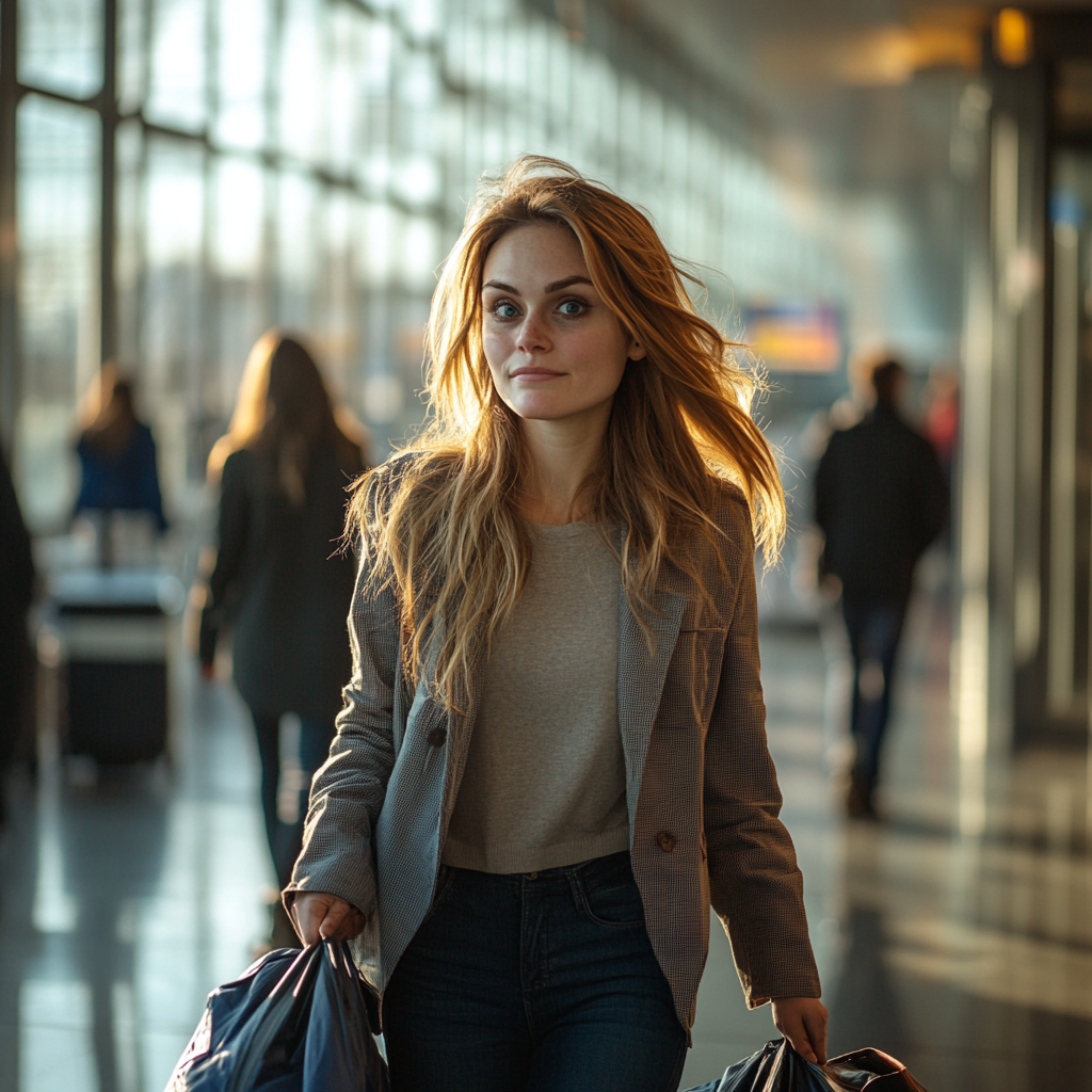 Una mujer en el aeropuerto | Fuente: Midjourney