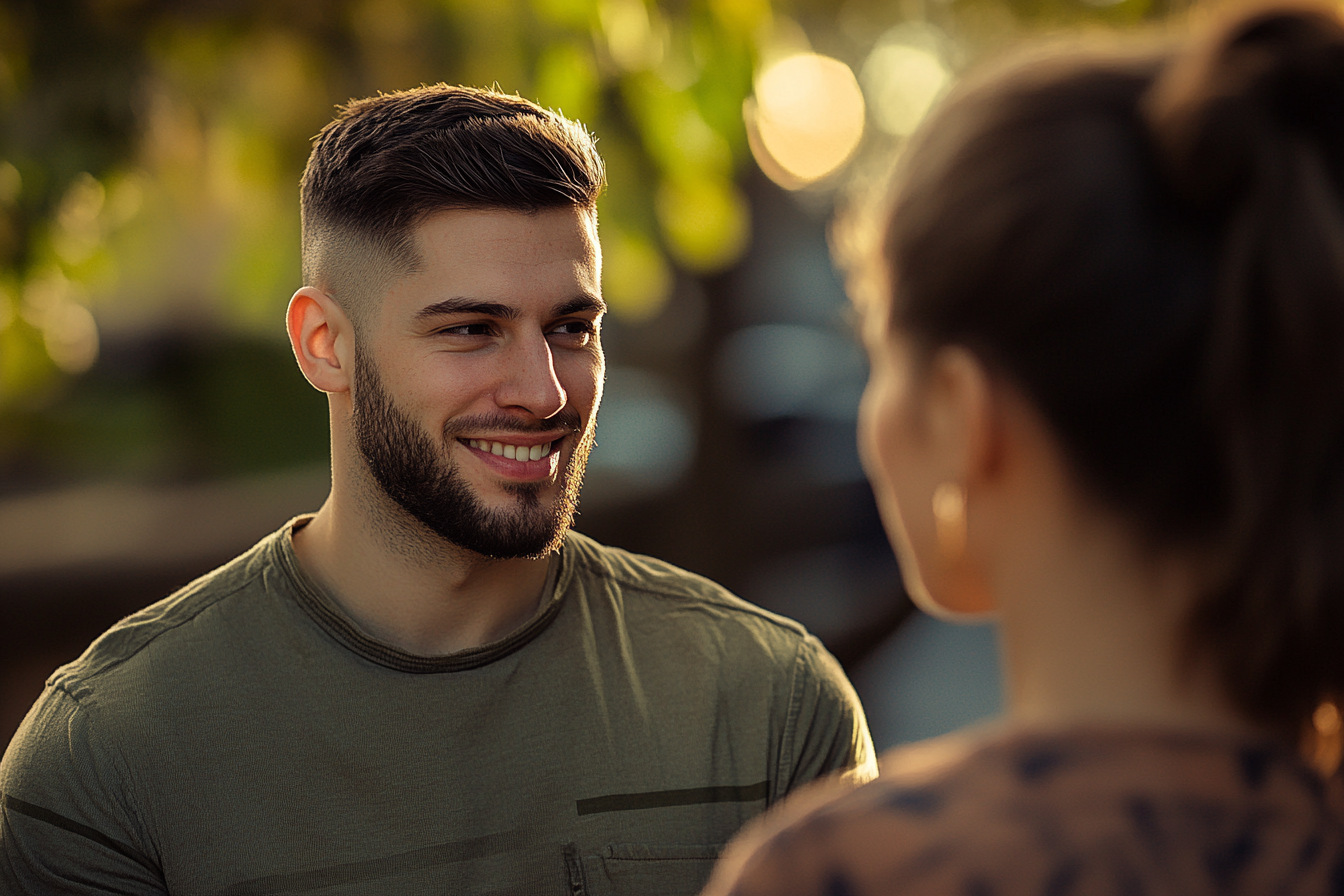 Una pareja hablando entre sí | Fuente: Midjourney