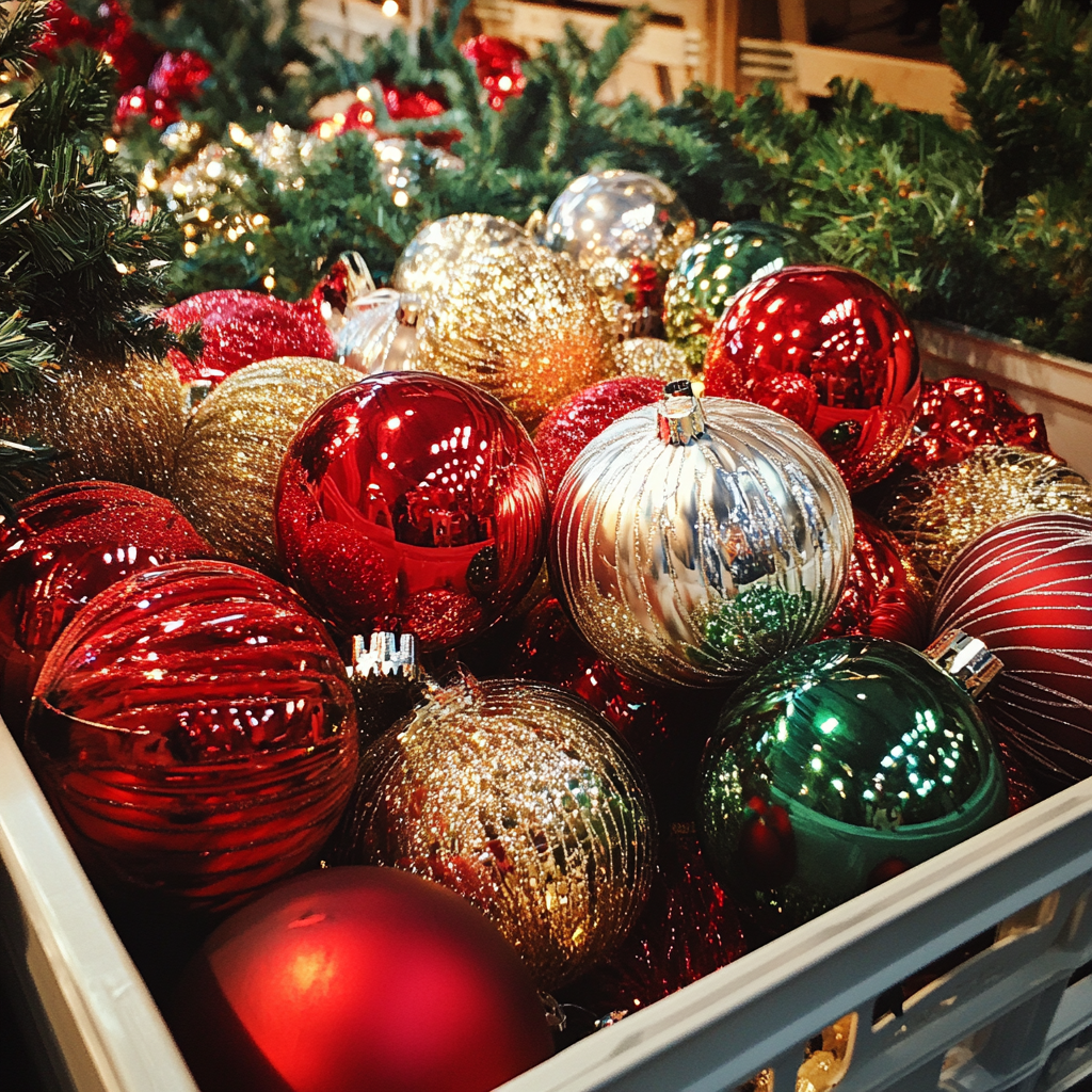 Una caja de adornos navideños | Fuente: Midjourney