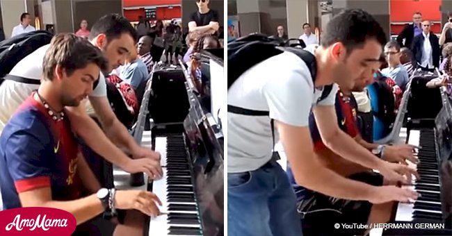 Dos completos extraños robaron corazones en una improvisada actuación de piano en estación de tren