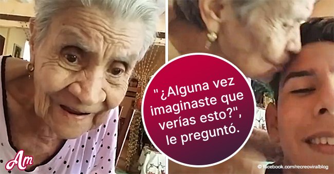 Abuela mexicana se asombra al ver su imagen en video en el teléfono celular de su nieto