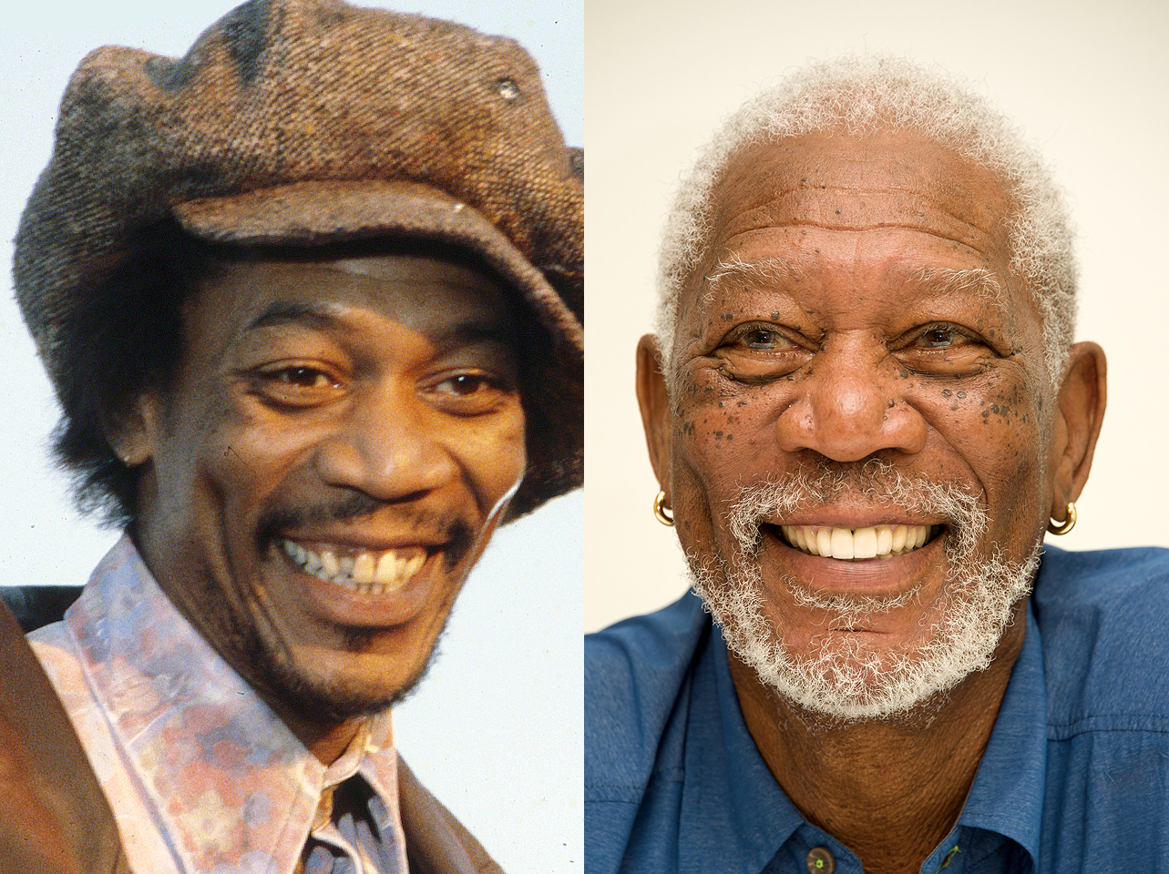 Un antes y un después de la sonrisa de Morgan Freeman. | Fuente: Getty Images