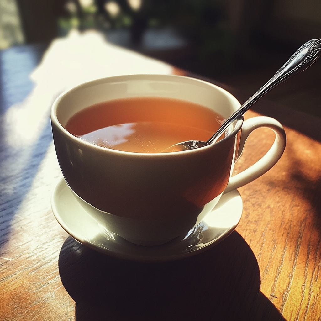Una taza de té sobre una mesa | Fuente: Midjourney