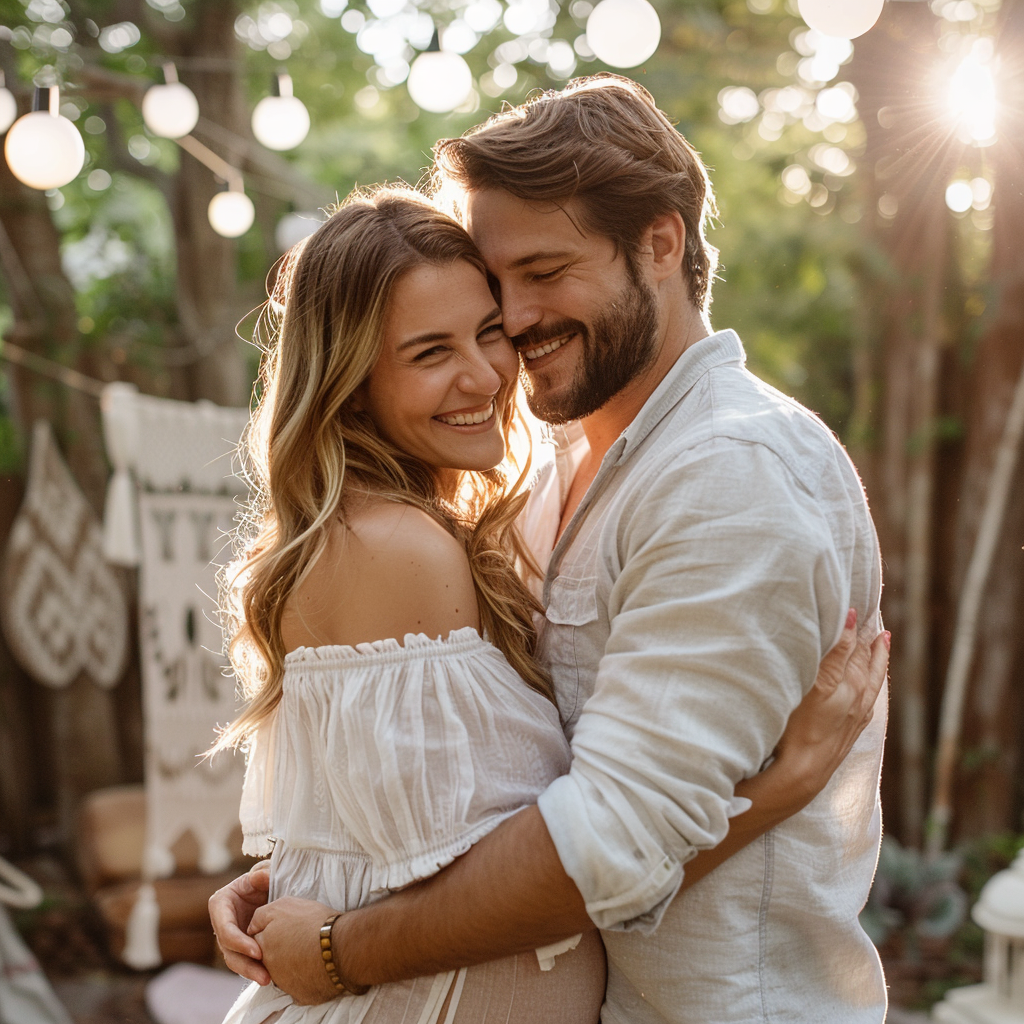 Una pareja de embarazadas compartiendo un abrazo | Fuente: Midjourney