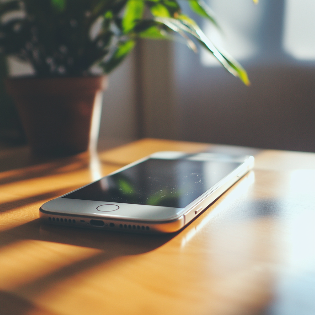 Un teléfono sobre una mesa | Fuente: Midjourney