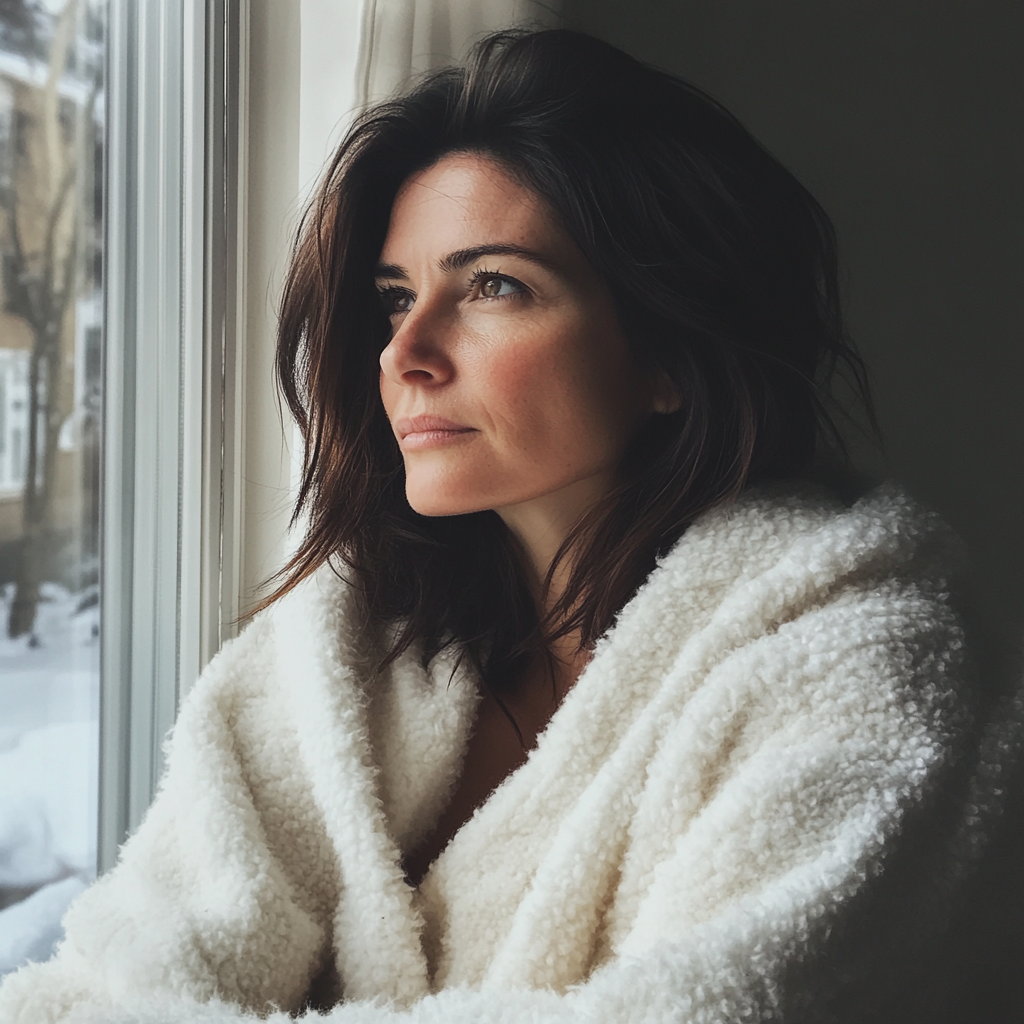 Una mujer mirando por la ventana | Fuente: Midjourney