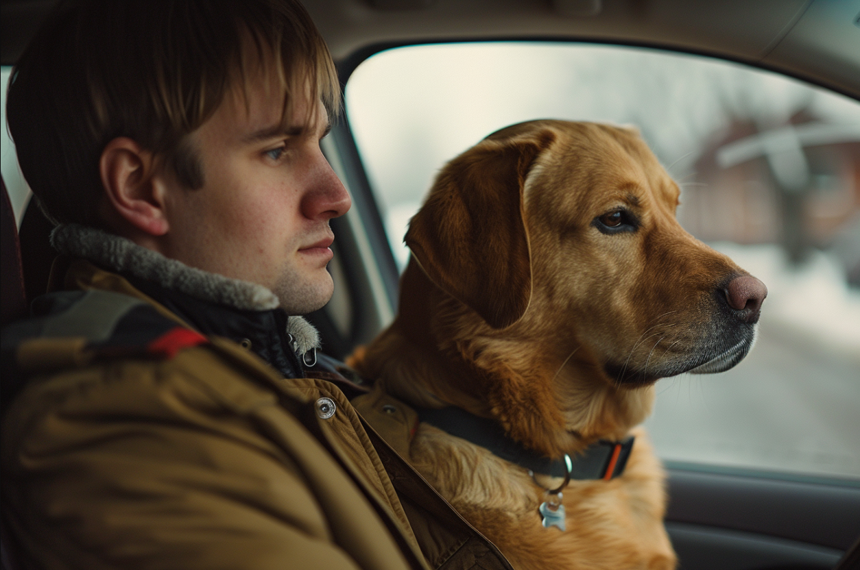 Un hombre y su perro en un Automóvil | Fuente: Midjourney