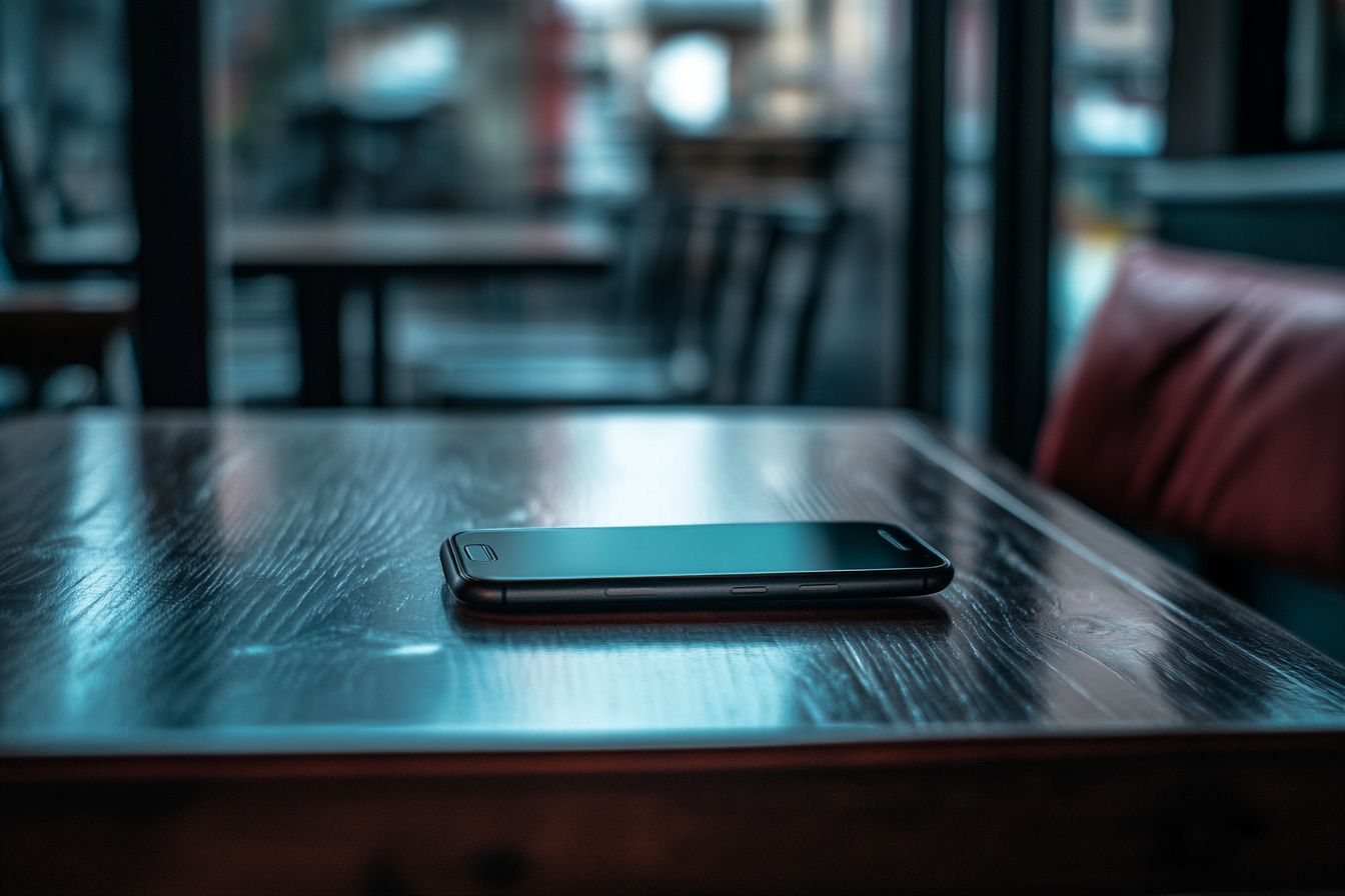 Un teléfono sobre una mesa | Fuente: Midjourney