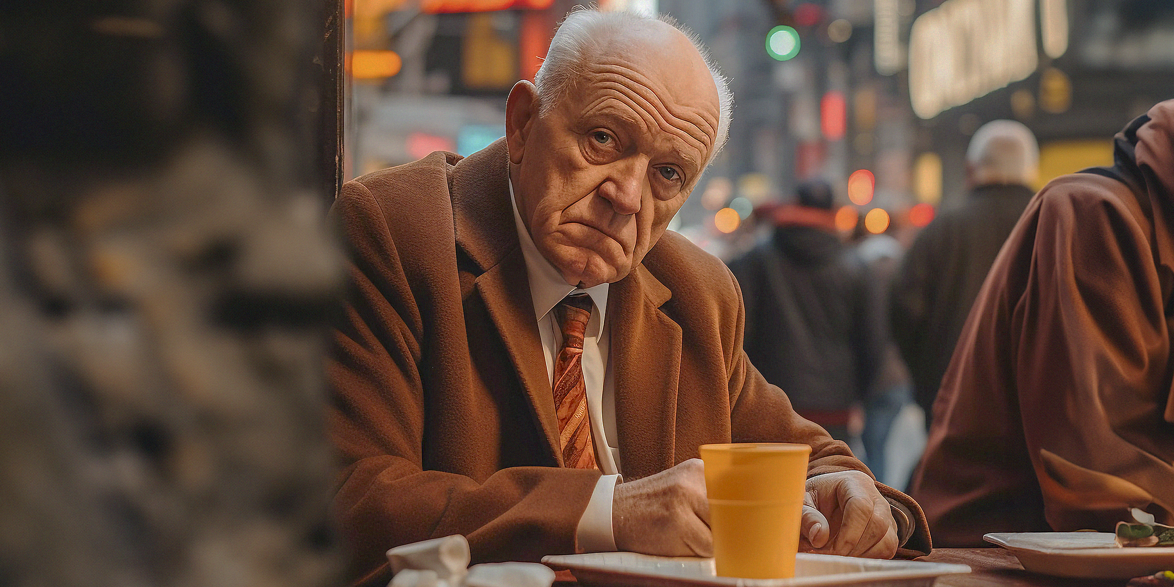 Un abuelo triste sentado en un restaurante | Fuente: Freepik