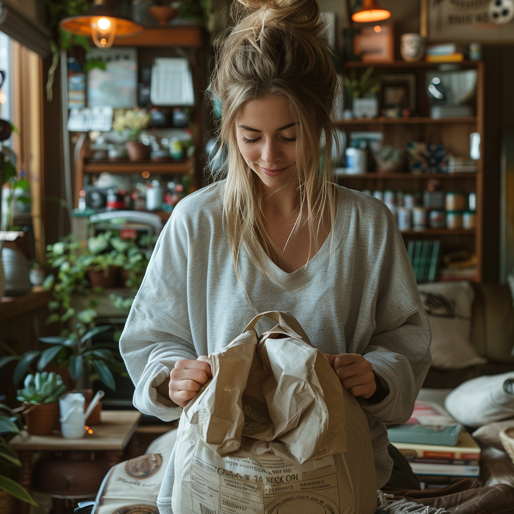 Una mujer rubia haciendo la maleta | Fuente: Midjourney